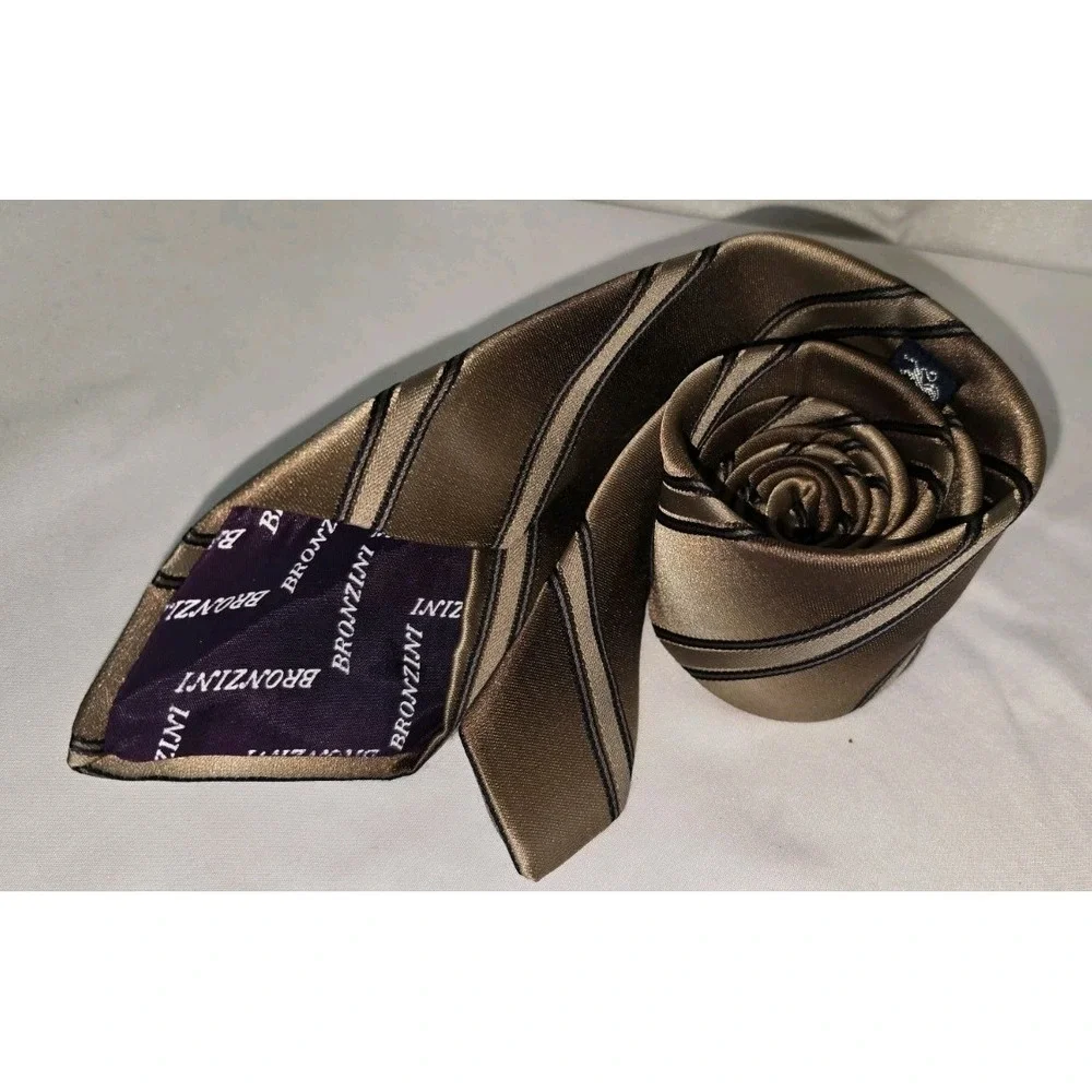 Vintage Bronzini Tie Brown with Diagonal Stripes with‎ Unicorn Emblem 57